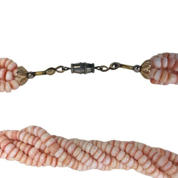 Vintage Rustan's Philippines Pink Faux Coral Beaded Statement 6 Strand Necklace - Picture 5 of 7